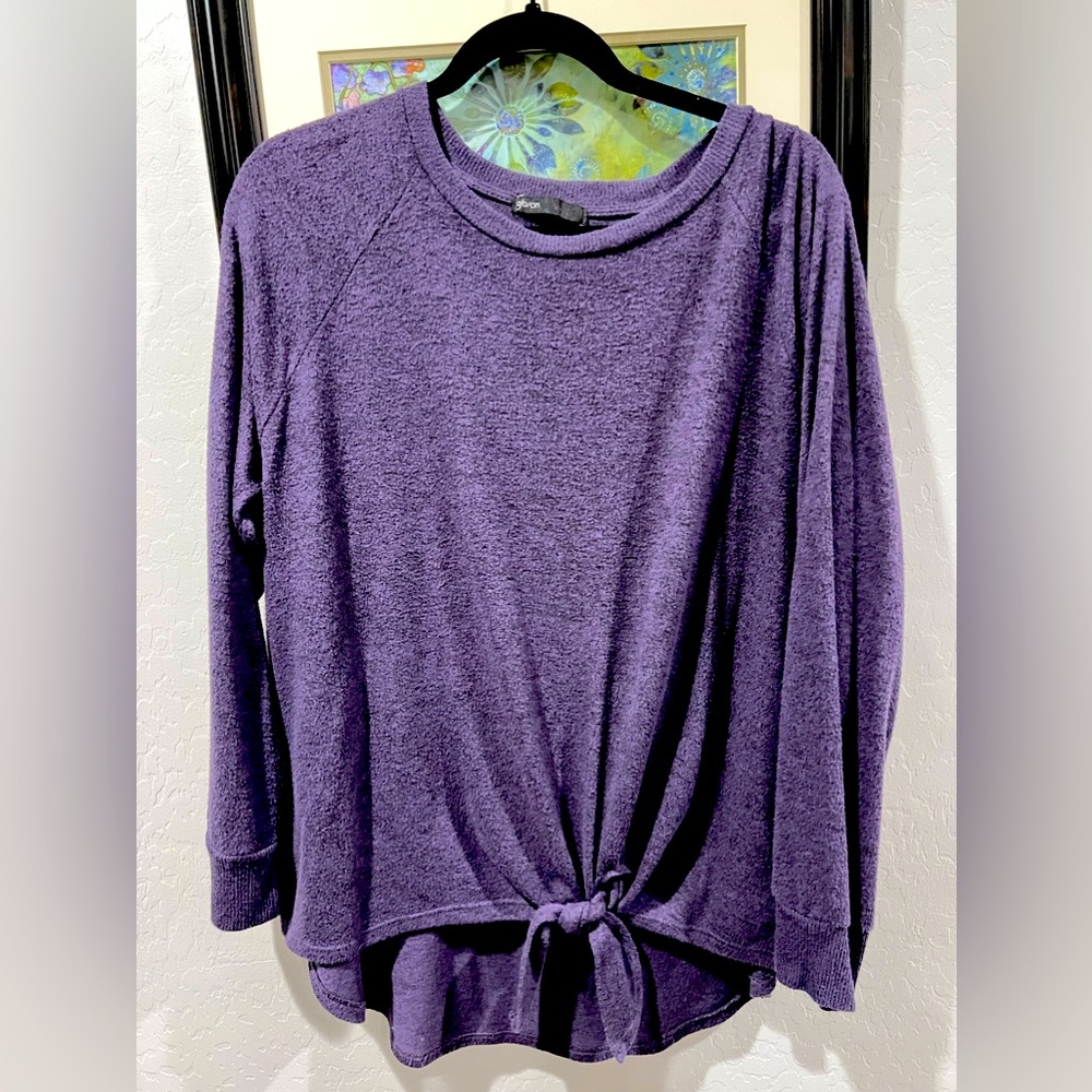 Gibson tie-front long sleeve sweater